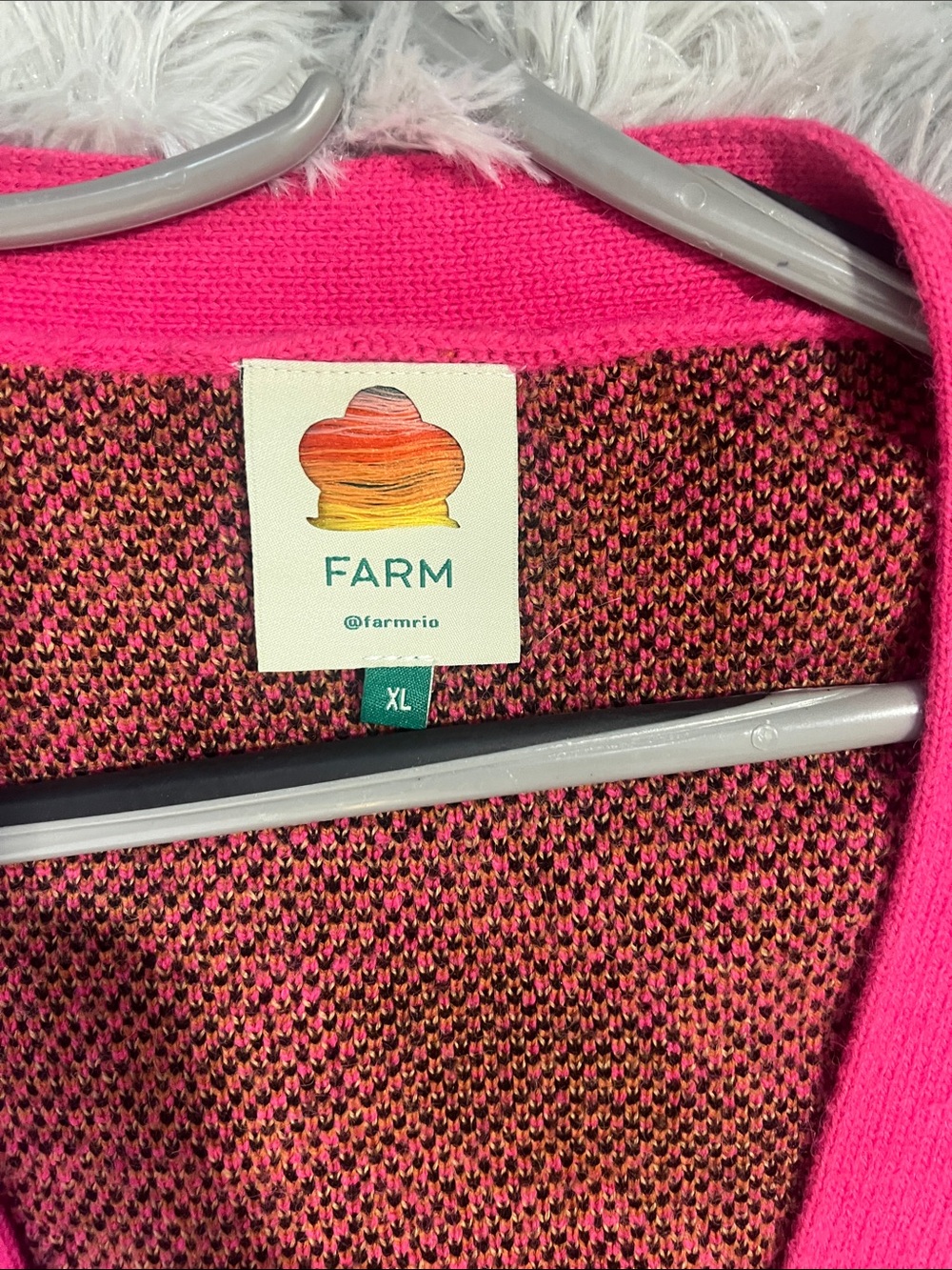 FARM Rio Hot Pink and Orange Patterned V-Neck Cardigan - Picture 5 of 6